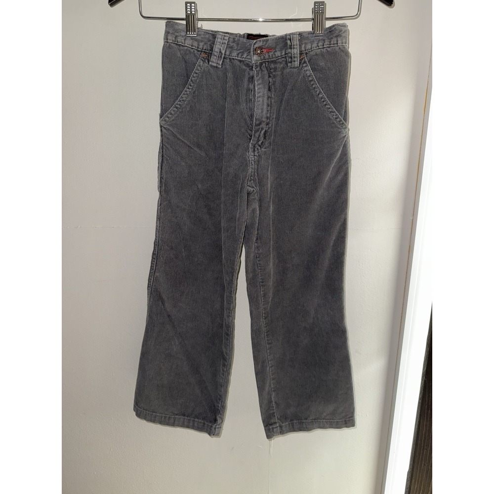 RARE Vintage Von Dutch Boy's Sz 7 Gray Corduroy Carpenter Pants‎ Kids Adjustable
